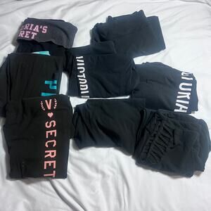 Victoria Secret PINK Leggings Lot 8 Pairs Size L & XL Black Logo FAIR Condition